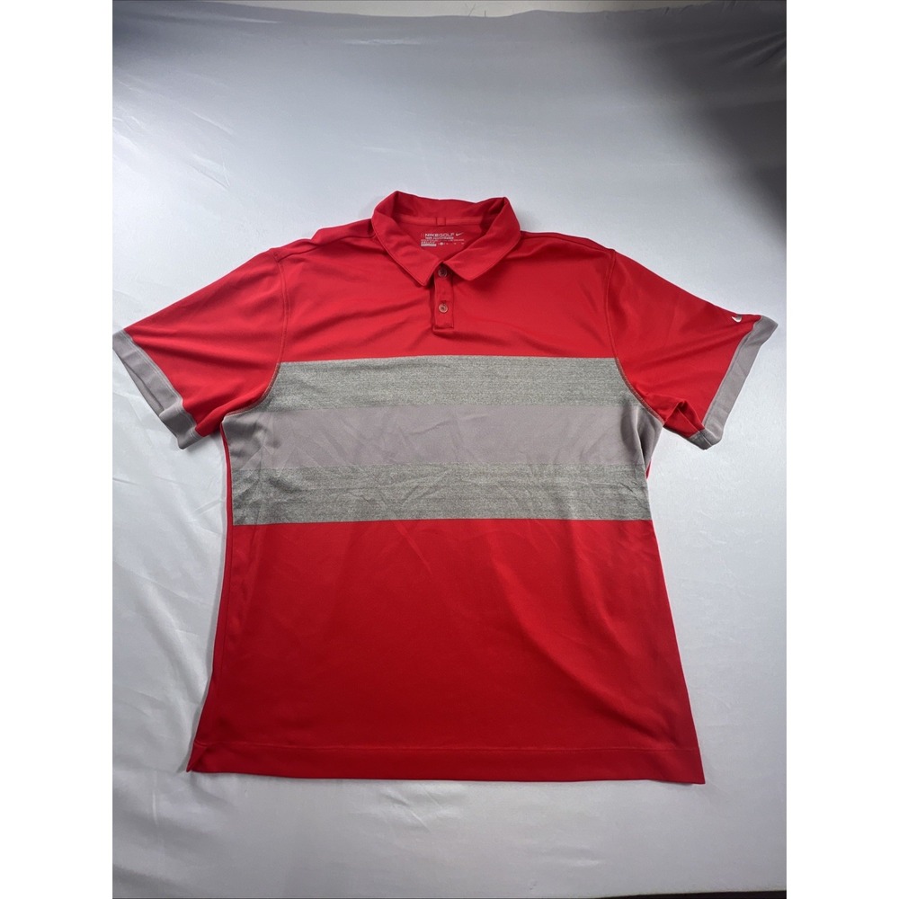 NIKE GOLF TOUR PERFORMANCE DRI FIT POLO SHIRT MEN'S XL RED GREY COLOR BLOCK